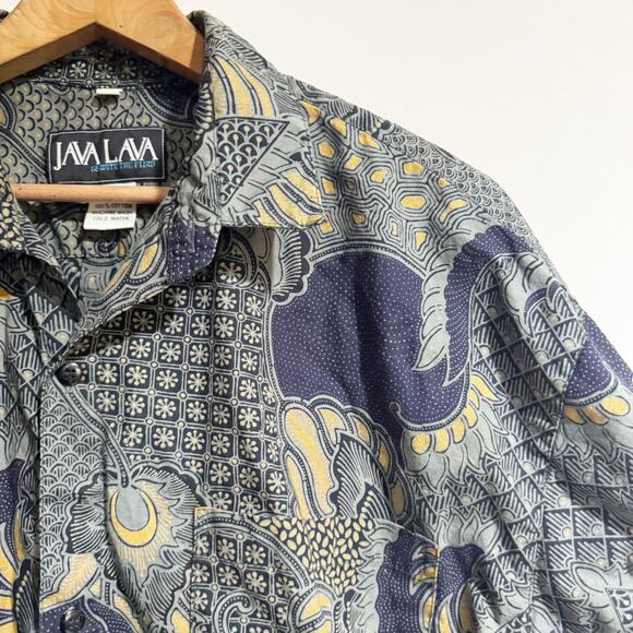 Java Lava "Go with the Flow" All Over Kokopelli Print Men's Shirt Men Large - Picture 2 of 6